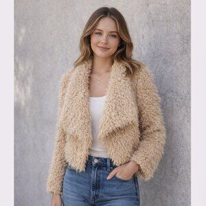 Bear Dance Cropped M Teddy Faux Fur Jacket | Cozy Neutral Boho Y2K Soft Girl